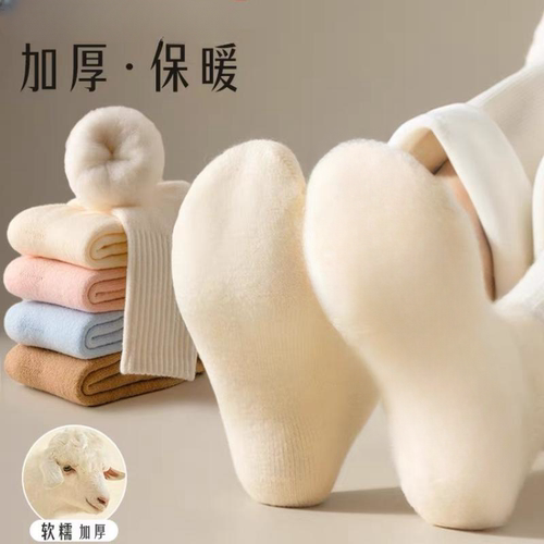 冬季袜子秋冬季女中筒冬天加绒中筒秋冬女士加厚长筒保暖毛圈月子