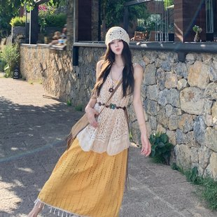 吊带连衣裙套装 实拍 波西米亚民族风镂空流苏开衫 2025夏季 女 新款