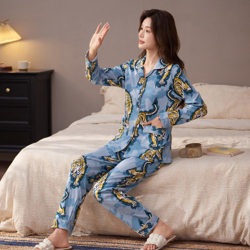 活性印染纯棉睡衣女春秋款中老年