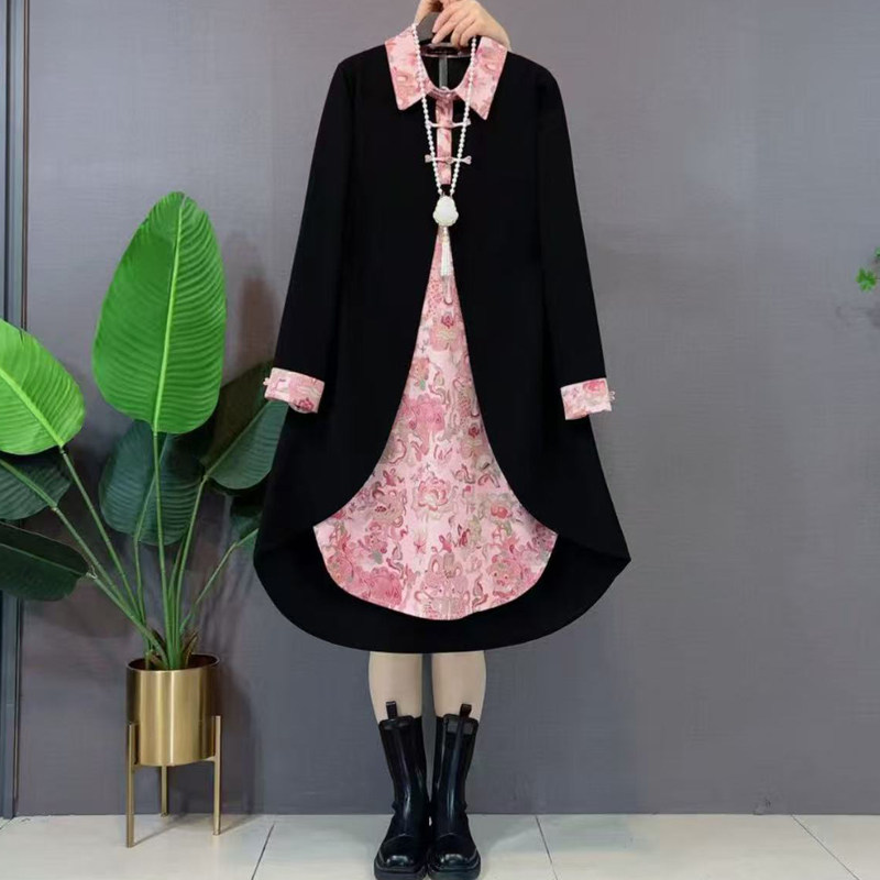 胖妹妹大衫春季新款时尚轻奢风拼接碎花连衣裙女韩版复古盘扣长裙,女装/女士精品,大码连衣裙,淘宝优惠券,粉丝福利购,淘宝优惠卷