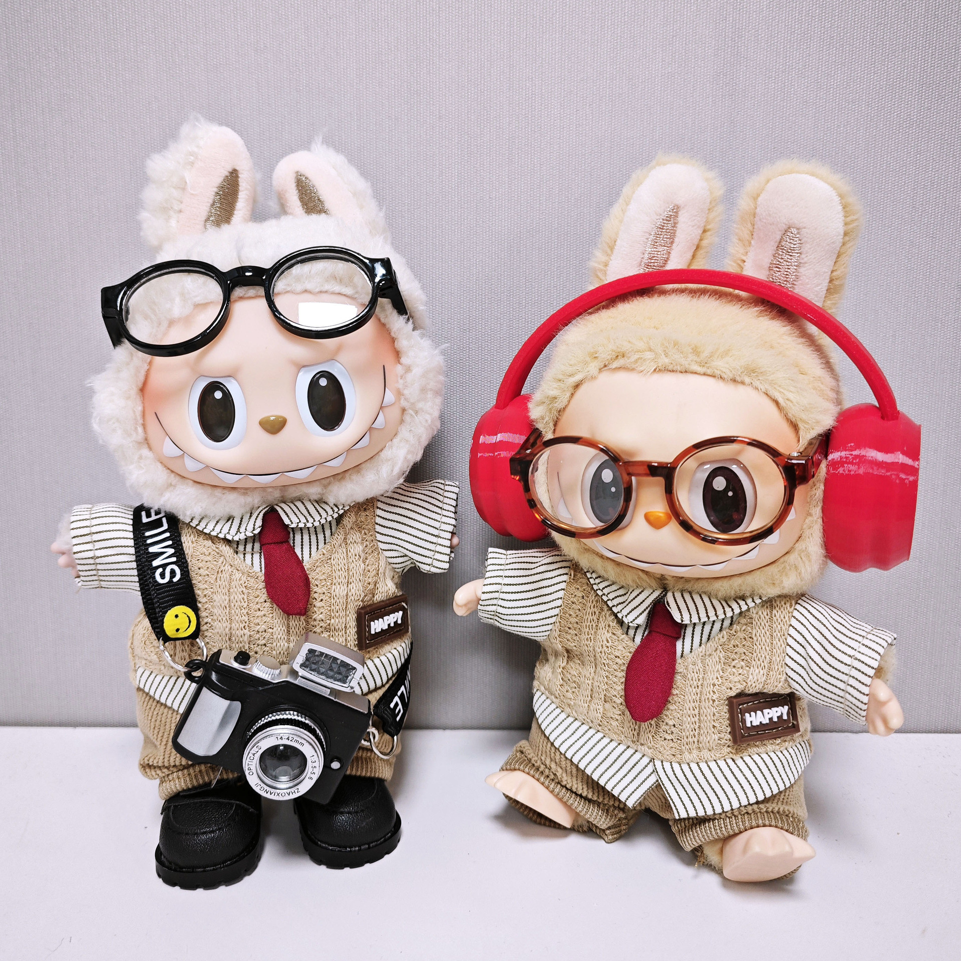 49labubu娃衣一二三代15cm17cm拉布布衣服耳机相机套装labubuv3娃