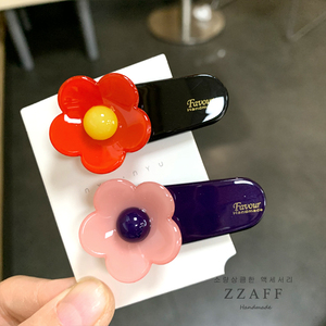 日韩彩色花朵刘海夹可爱边夹头饰发饰发夹卡子糖果色亚克力鸭嘴夹