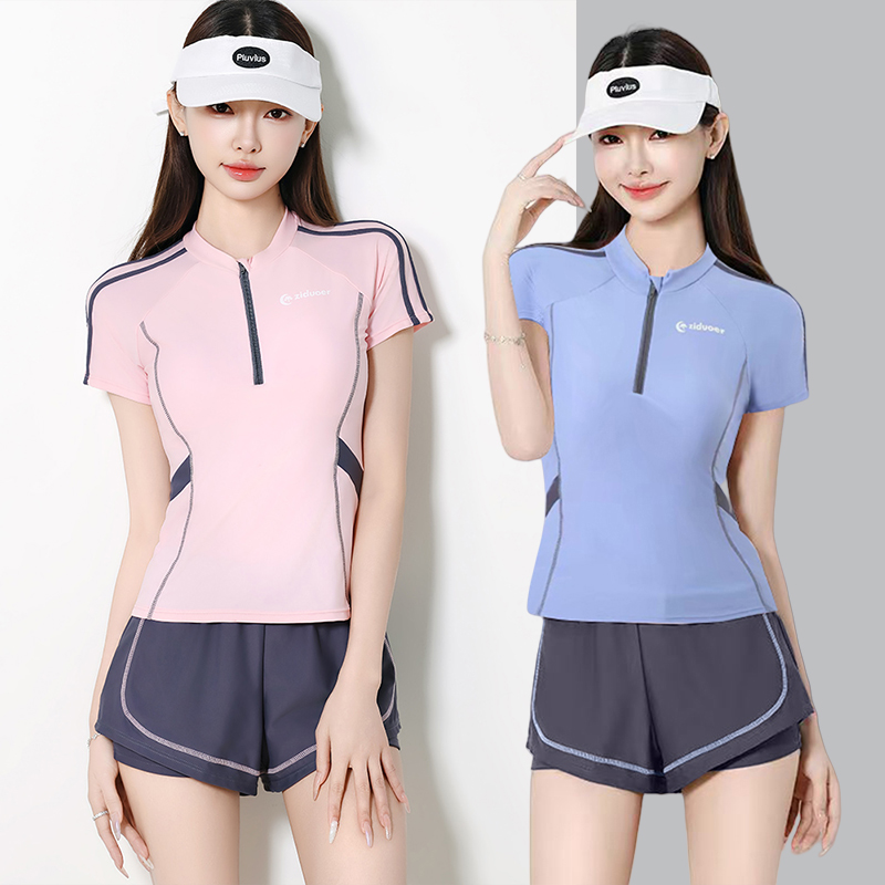 2025新款泳衣女分体保守遮肉显瘦速干运动学生短袖平角温泉高级感