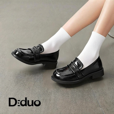 【新品】Diduo/迪朵2025夏季新款增高牛皮乐福鞋女黑色厚底小皮鞋