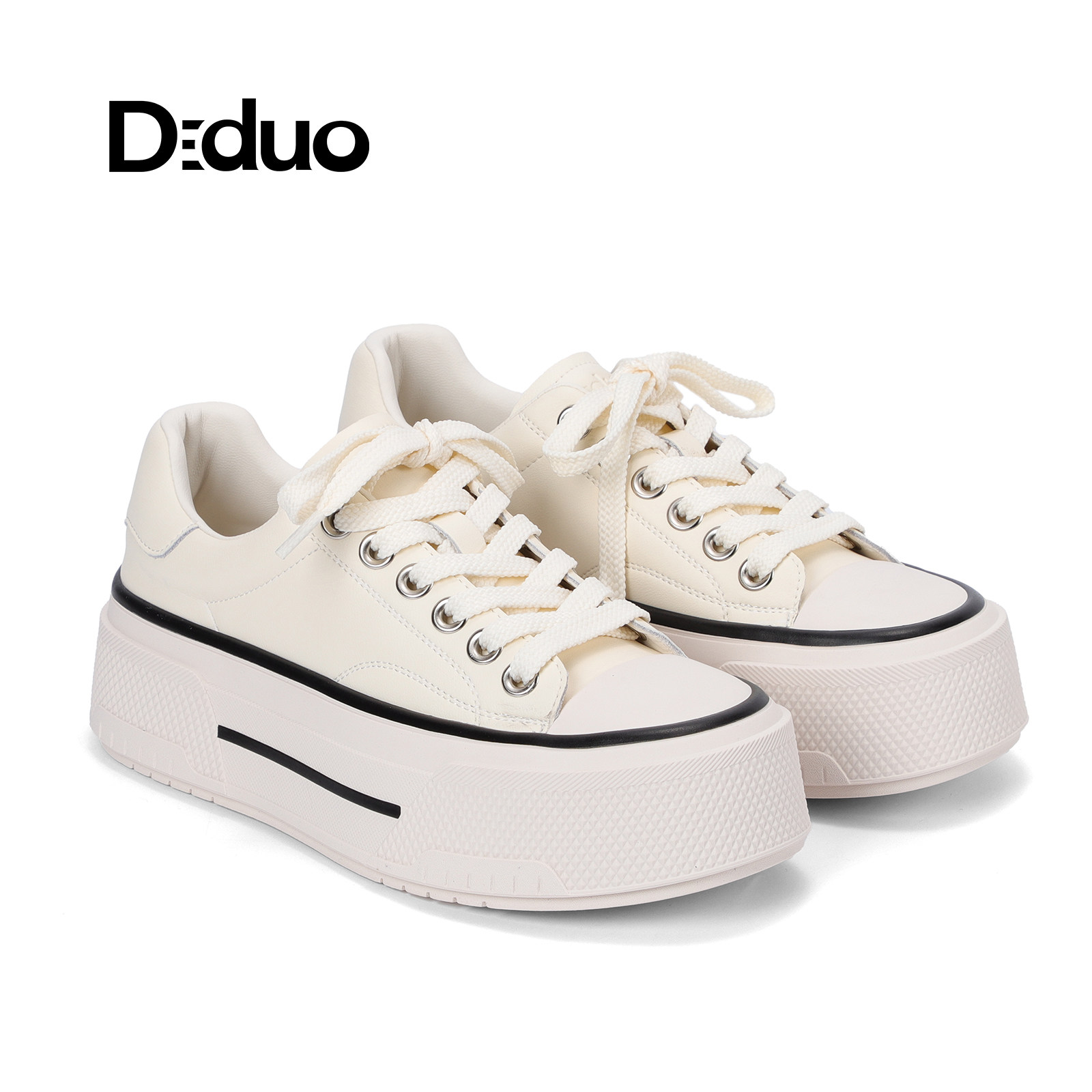 【新品】Diduo/迪朵2026厚底小白鞋女系带休闲板鞋百搭增高松糕鞋图片