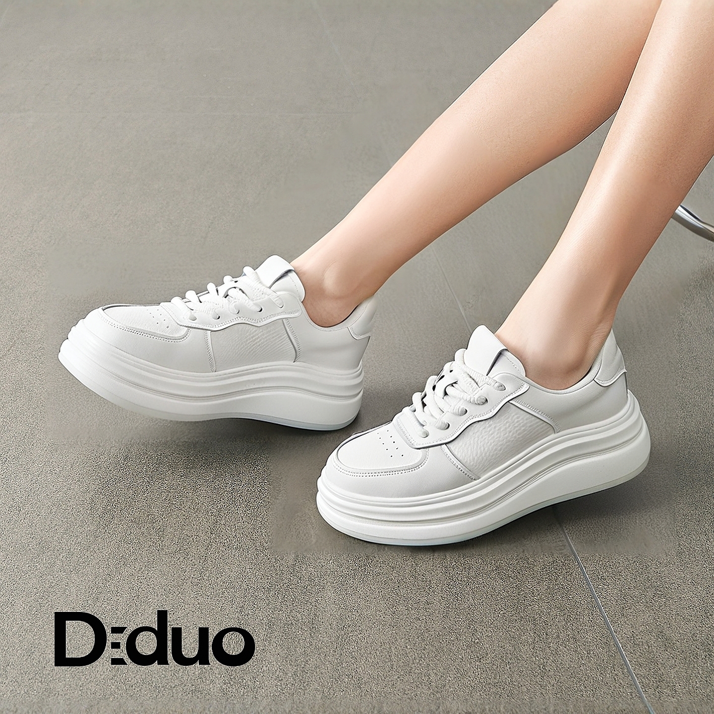 【新品】Diduo/迪朵2025春新款牛皮小白鞋厚底百搭板鞋轻便休闲鞋