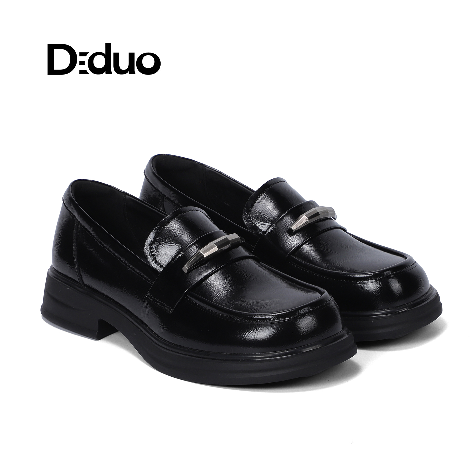 【新品】Diduo/迪朵2025英伦风皮带扣乐福鞋女黑色百搭通勤小皮鞋