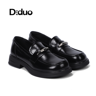 迪朵2025英伦风皮带扣乐福鞋 Diduo 女黑色百搭通勤小皮鞋 新品