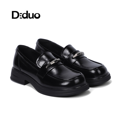 【新品】Diduo/迪朵2026英伦风皮带扣乐福鞋女黑色百搭通勤小皮鞋