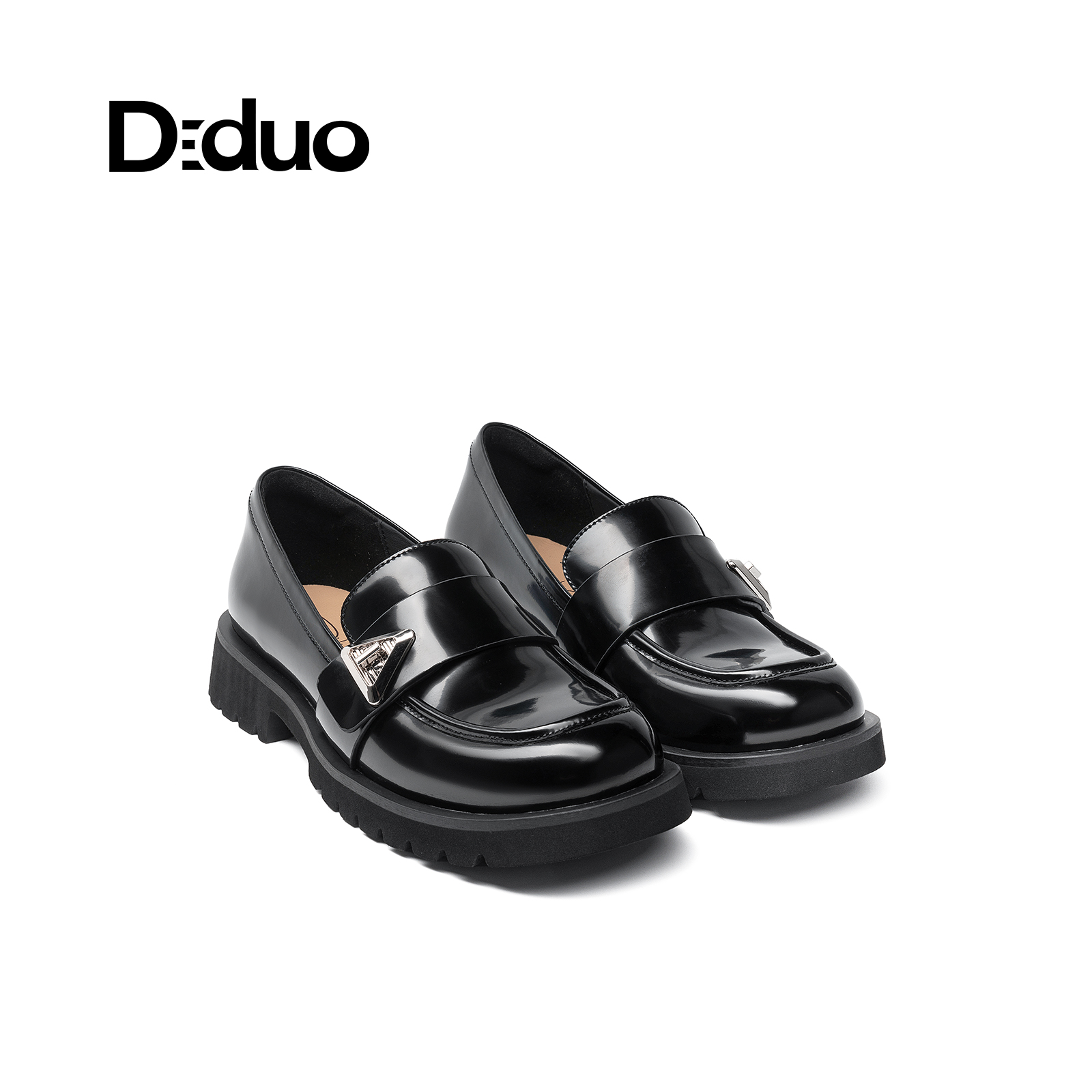 Diduo/迪朵英伦粗跟黑色乐福鞋