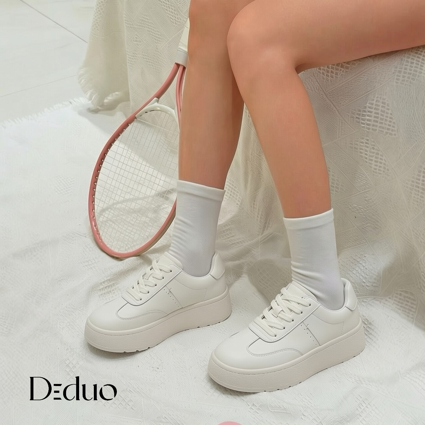 【新品】Diduo/迪朵2026极简风厚底小白鞋女系带休闲板鞋运动鞋图片