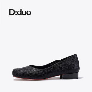 单鞋 女真皮小皮鞋 子 高级感浅口低跟鞋 迪朵2024夏季 新款 Diduo 法式