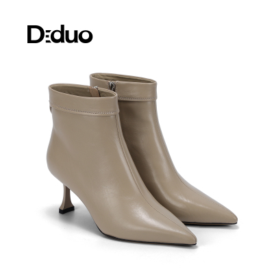 【新品】Diduo/迪朵2025法式尖头短靴女细跟高跟靴子显瘦高级感