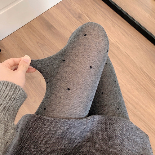 2024年新款波点烟灰色打底裤袜女