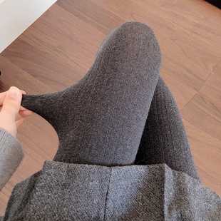 深灰色连裤袜女秋冬加绒烟灰色麻花麦穗打底裤加厚保暖咖色踩脚袜