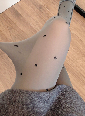 春秋薄款烟灰色波点打底裤袜女爱心提花黑色天鹅绒连裤袜JK灰丝袜