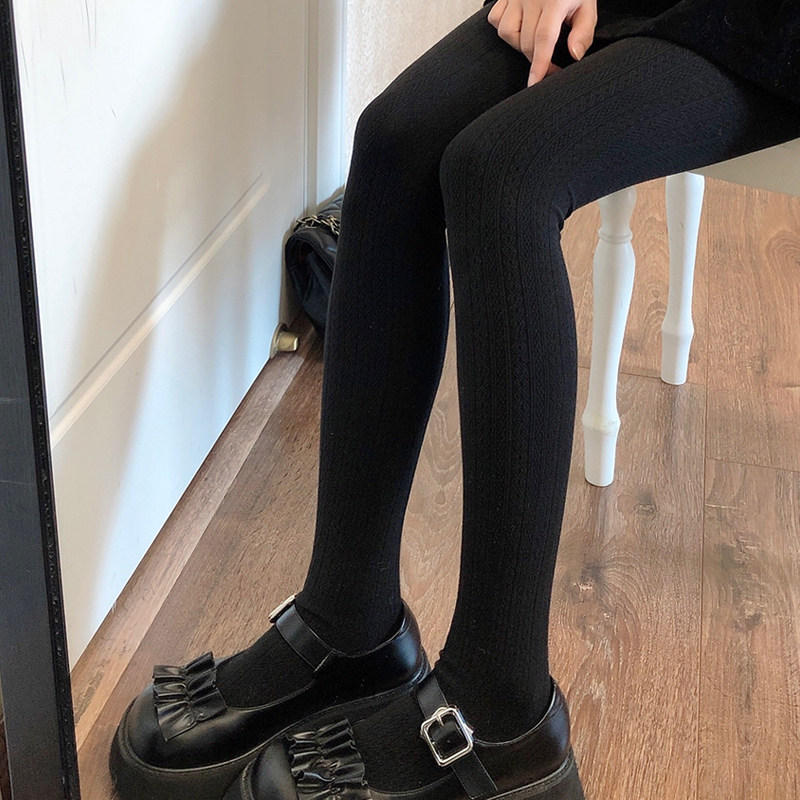 黑色连裤袜女秋冬加厚加绒深灰色打底裤麻花咖啡色踩脚袜jk黑丝袜