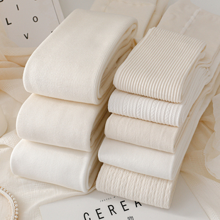 秋冬季 加厚奶白色打底裤 袜女日系jk甜美米白色连裤 袜保暖显瘦棉裤