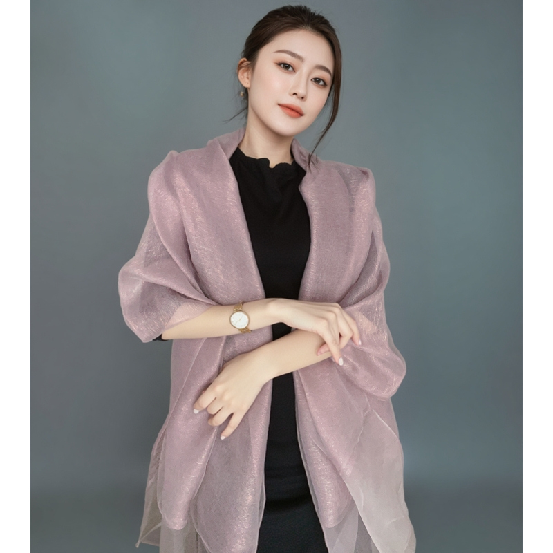 紫色双层桑蚕丝围巾礼服旗袍披肩