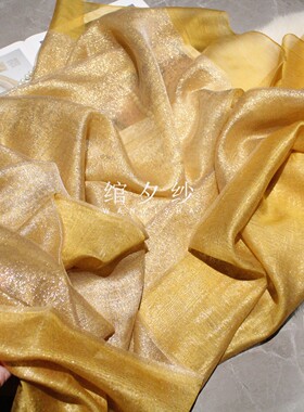 双层黄色时尚高档桑蚕丝丝巾金丝围巾礼服旗袍披肩长款女式春夏季