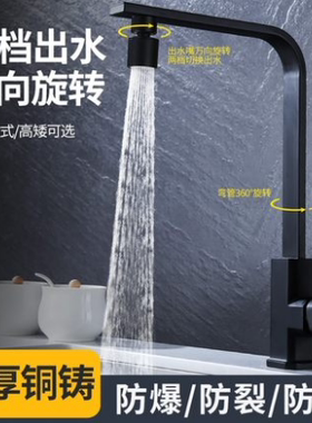 十大铜厨卫洗菜盆冷热水龙头全铜四方混水槽洗碗池龙头不锈钢拉丝