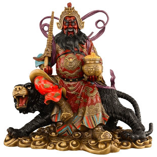 赵公明神像摆件彩绘黄铜供奉骑虎武财神正财家用套装大号五路财神