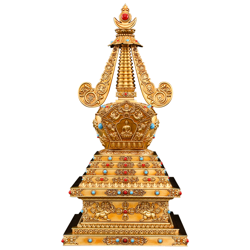 黄铜舍利塔摆件藏传密宗供奉供养舍利子可打开噶当塔大号菩提佛塔