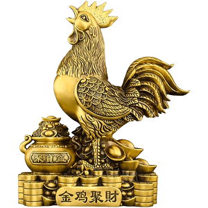 铜公鸡摆件吉祥物黄铜金鸡报晓生肖鸡客厅卧室桃花聚宝盆铜鸡大号