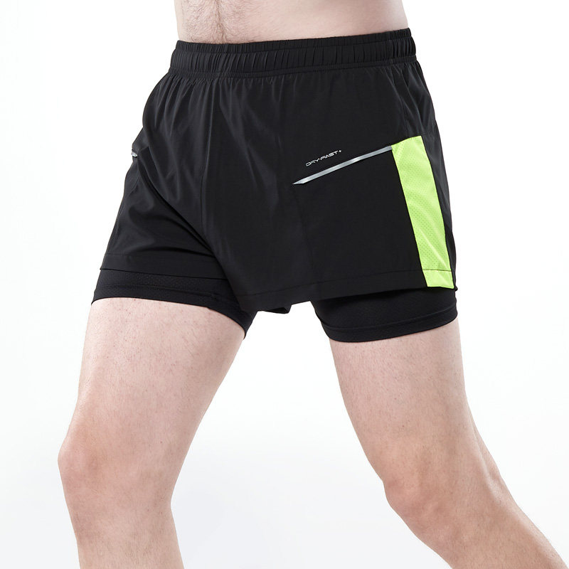 力为 专业马拉松跑步短裤男 假两件防走光运动裤三分健身田径训练