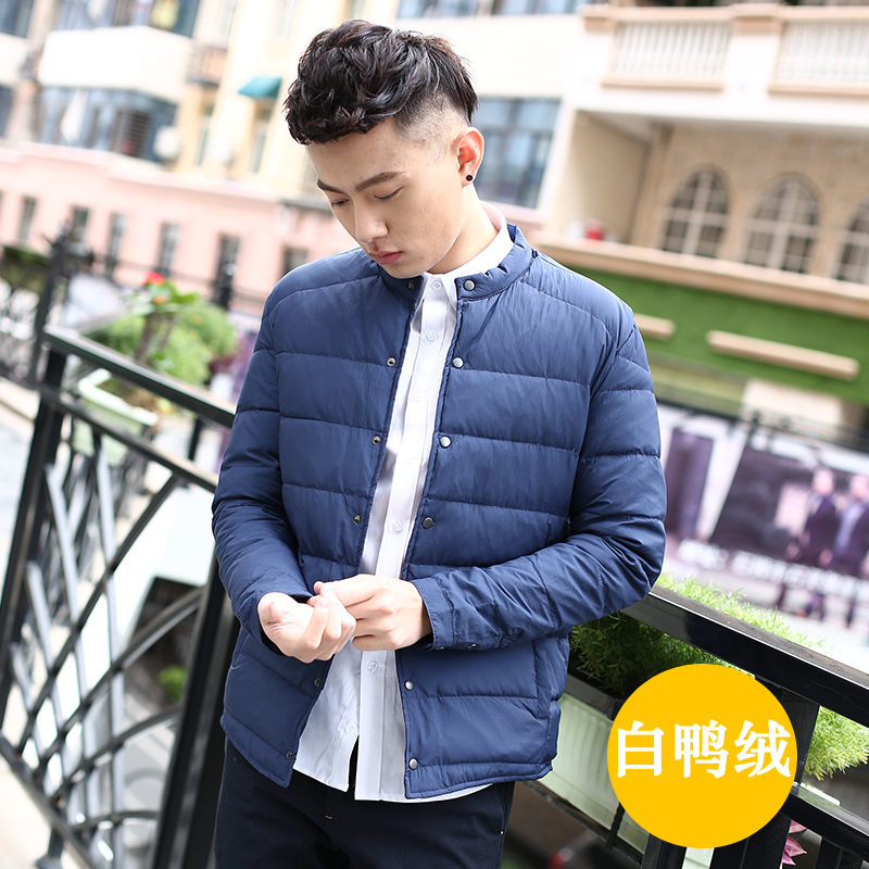羽绒服男秋季轻薄短款外套青少年学生韩版潮冬装修身款白鸭绒衣服