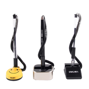 得力台笔签字笔固定可粘带绳吧台笔商务办公中性笔电话线黑笔银行柜台酒店前台桌面中性笔高端台笔0.5mm