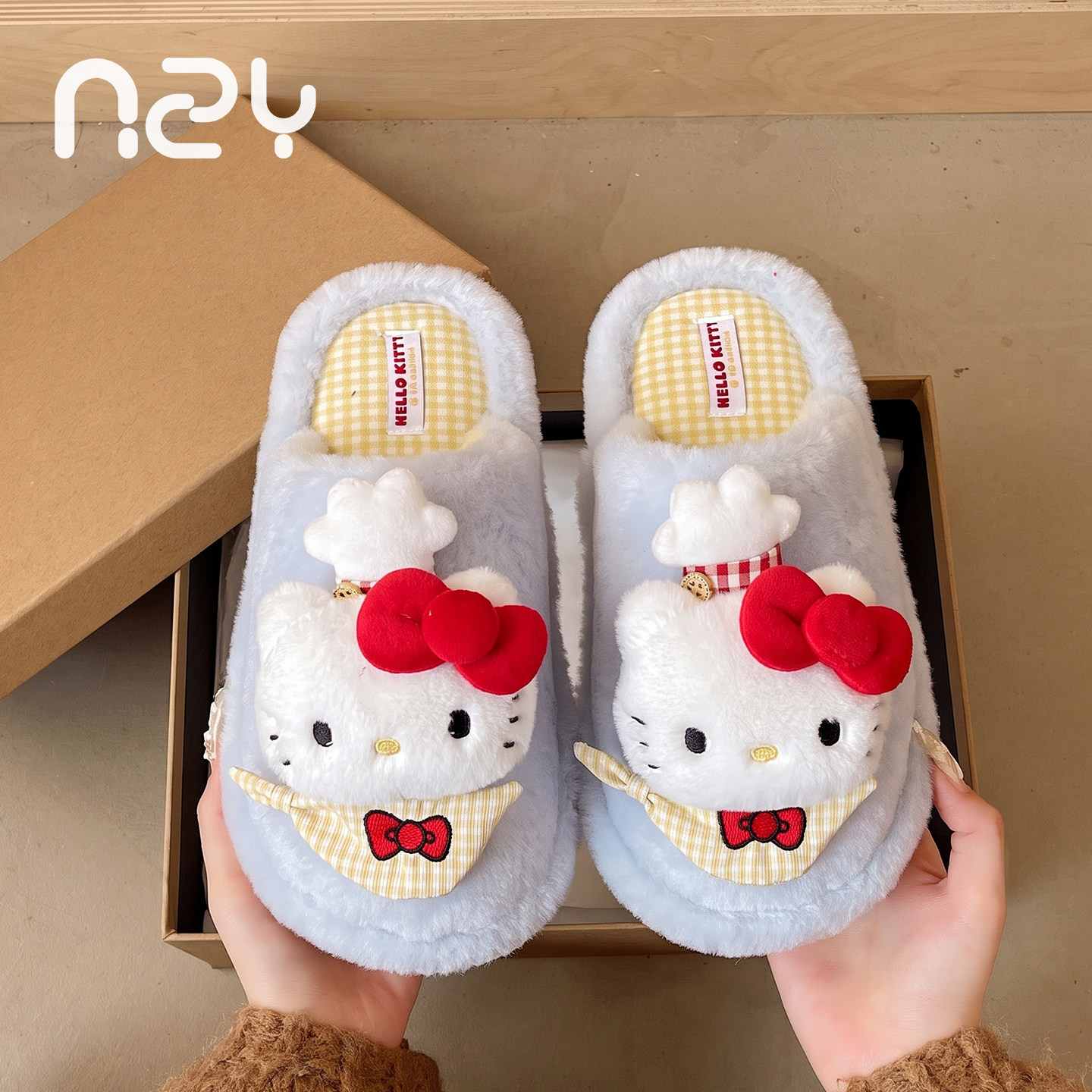 暖之缘三丽鸥HelloKitty毛绒棉拖鞋女秋冬居家防滑保暖可爱毛拖鞋图片