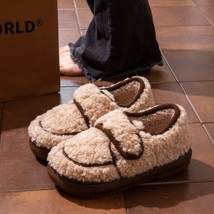 外穿棉鞋女秋冬季韩版ins潮网红百搭魔术贴室内毛毛EVA包跟拖鞋