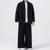 禅意居士服道袍一套衣服棉麻两件套 风中国风男宽松开衫 套装 新中式