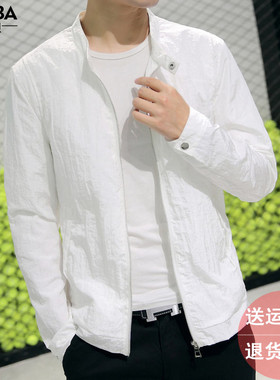 夏季薄款夹克男外套白色休闲男装宽松上衣服潮流加肥加大码