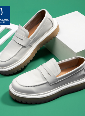 帕达索男鞋秋季2024复古透气乐福鞋男真皮一脚蹬懒人休闲鞋240710