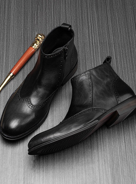 帕达索冬季切尔西靴男真皮短靴潮流英伦马丁靴男士高帮皮靴221122