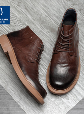 帕达索真皮马丁靴男复古系带高帮皮鞋潮流百搭短靴男士皮靴221007