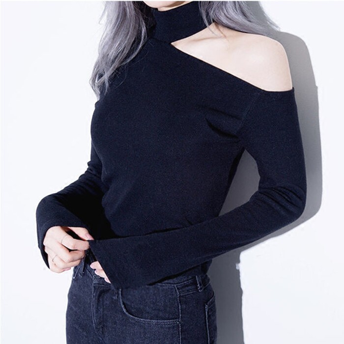Korean Edition Show thin Scheming Leakage shoulder halter Self cultivation Base coat T-shirt Autumn and winter chic Long sleeve Short jacketin the Women's clothing/Boutique , T-shirt  category - from Buy2taobao.com to provide professional Taobao agent buy service