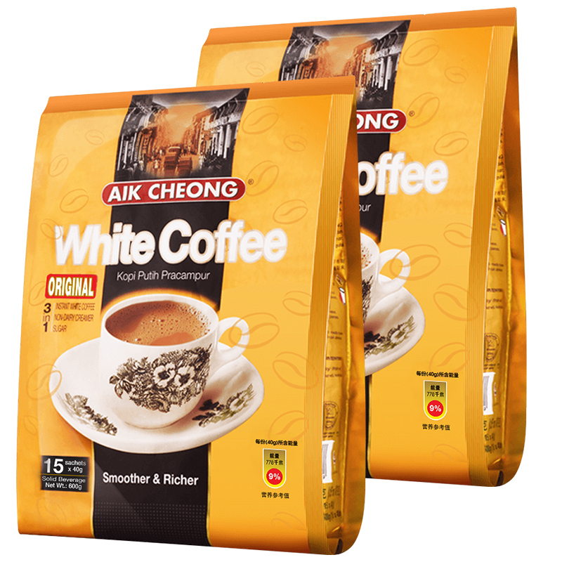 马来西亚进口咖啡益昌老街原味白咖啡三合一速溶咖啡粉600gX2袋装