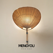 设计师手工团扇壁灯复古竹扇子灯侘寂风酒店民宿茶室服装 店背景墙