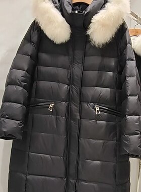 9701芮娜依莲冬款新品毛领可拆卸遮肉显瘦中长款羽绒服加大码女装