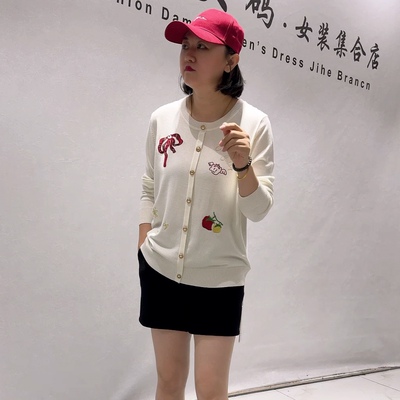 8135女权贵族秋款新品贴布绣刺绣图案减龄套头针织衫加大码女装