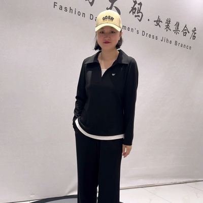 6269女权贵族初秋新品假两件polo领长袖上衣洋气减龄衫加大码女装