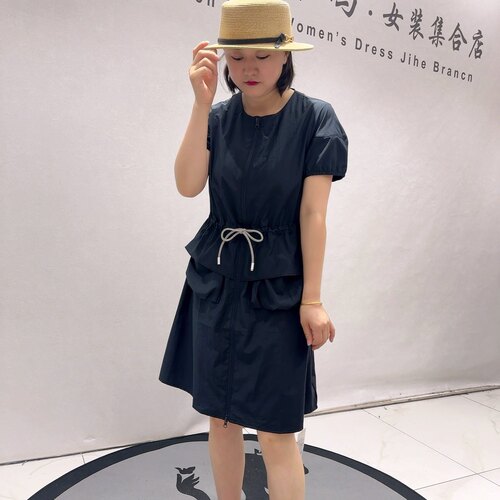 31119女权贵族夏款新品双拉链娃娃袖可抽绳减龄连衣裙加大码女装