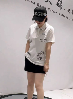 3238B女权贵族初夏新品刺绣图案百搭休闲减龄polo衫加大码女装