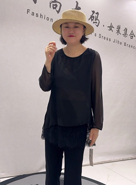 31133女权贵族夏款新品拼接蕾丝带美背女人味气质衫加大码女装
