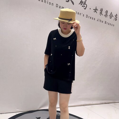 6353女权贵族初秋新品自带美背蝴蝶结图案百搭减龄衫加大码女装