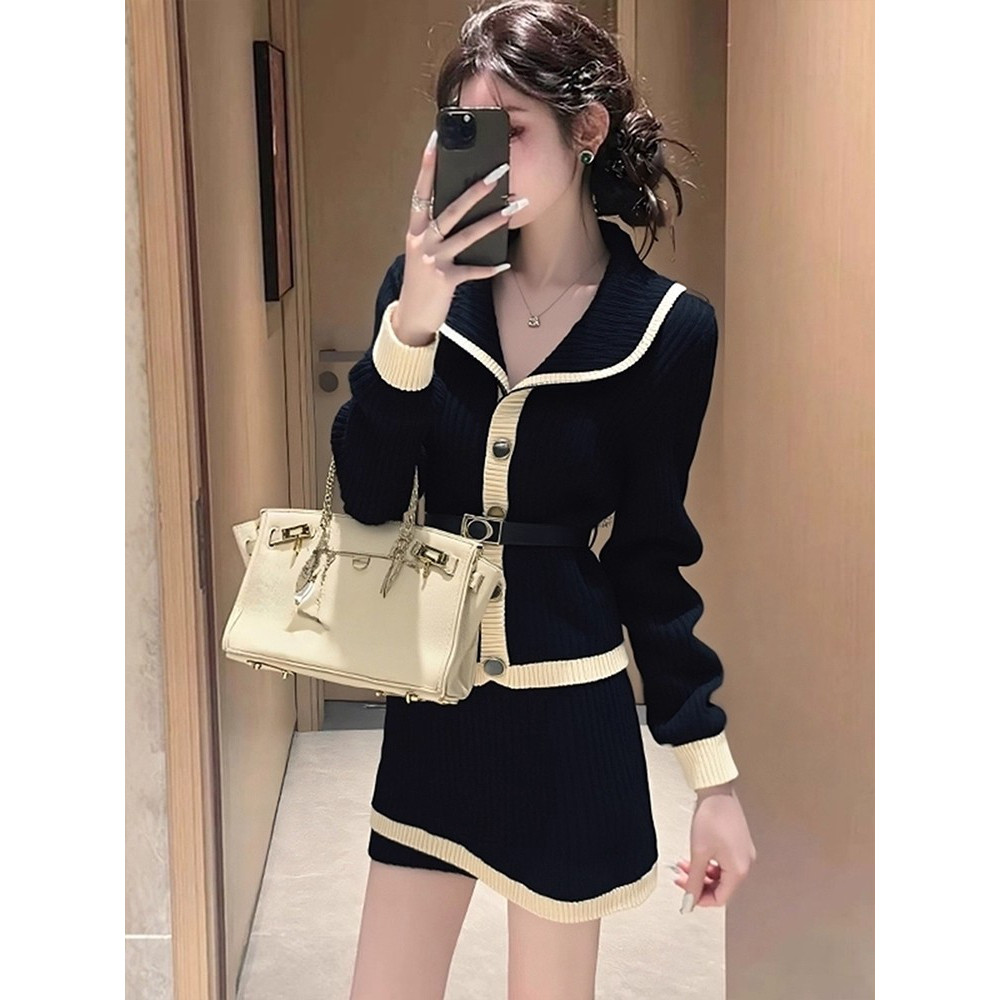 小个子高级感黑色连衣裙套装