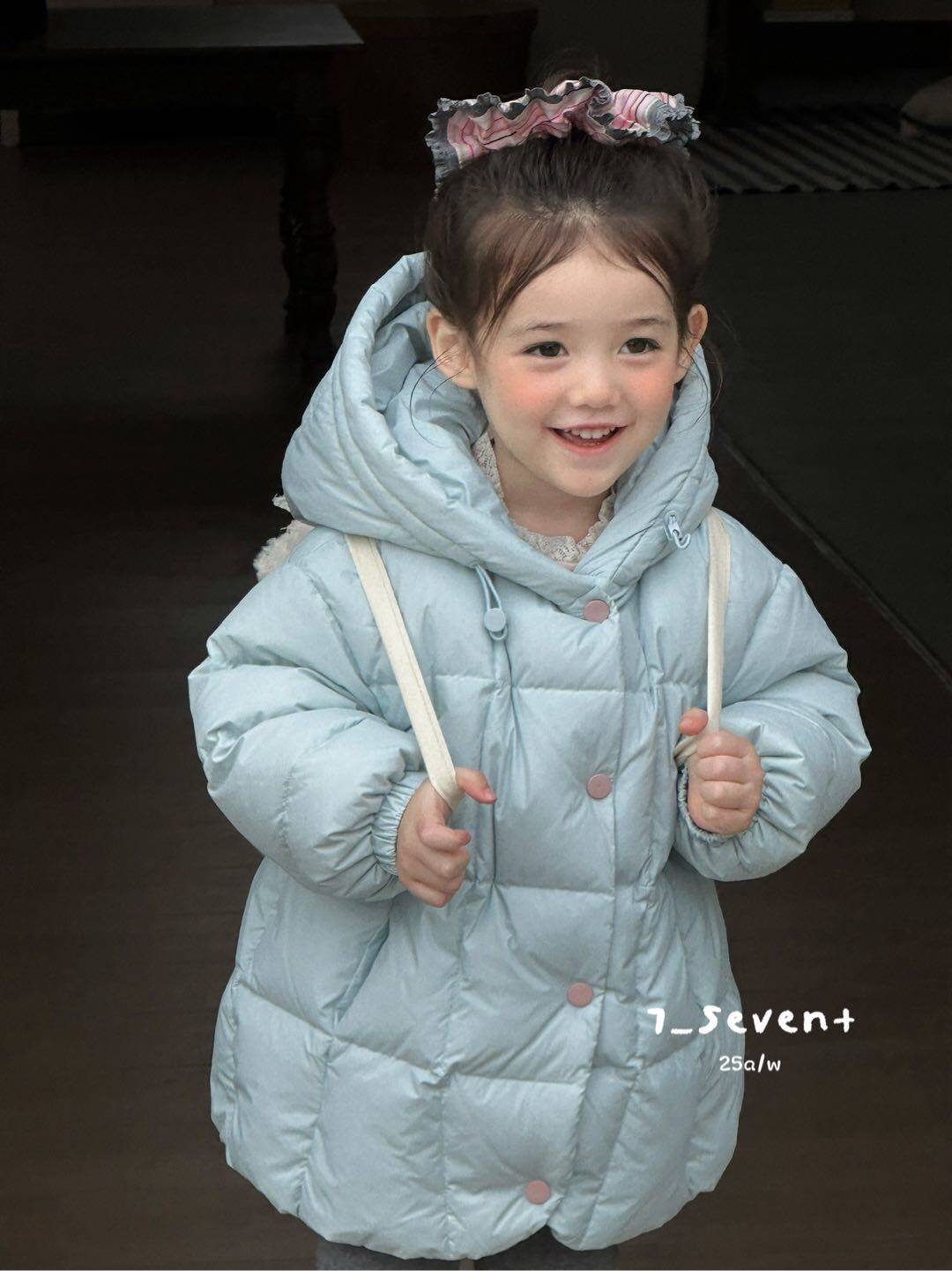 7seven 25冬 中长款女童羽绒服 90白鸭绒 三防面料 带防伪码 正品